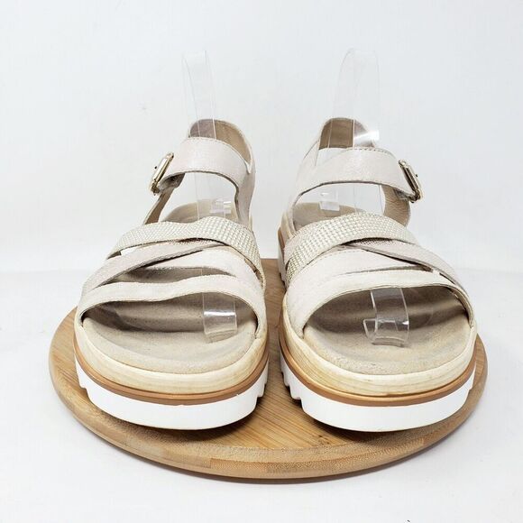 Mephisto Doria Sandals Womens 39 Sand Metallic Leather Platform Comfort Shoes - Picture 3 of 11